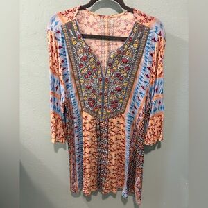 Soft Surroundings Womens Multicolor Embroidered Tunic Sz XL Artsy Boho Patchwork